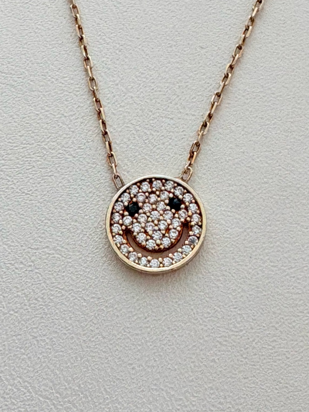 925 Gold Plated with Real Diamonds Smiley Face Necklace 18”